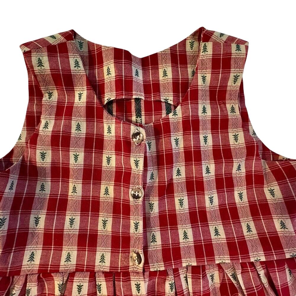 Vintage Girls Plaid Tree Prairie Dress Jumper Pinafore Preppy Cottage Boho XL - Picture 4 of 8